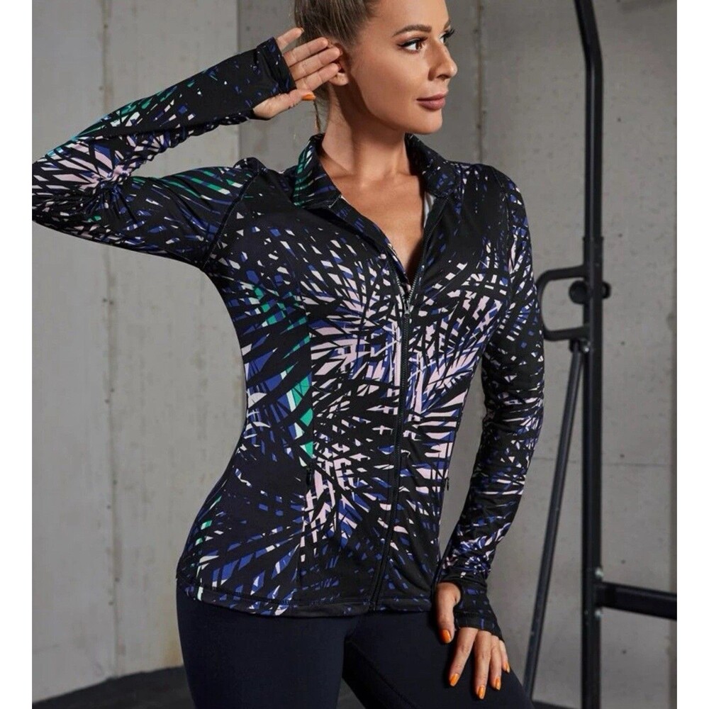 Women's Sports Jacket Tracksuit Top Zip Up Workout Yoga Jacket With Pockets L